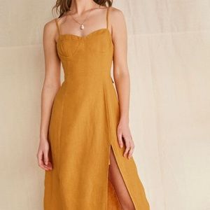 Forever 21 Linen Cami Midi Dress Mustard